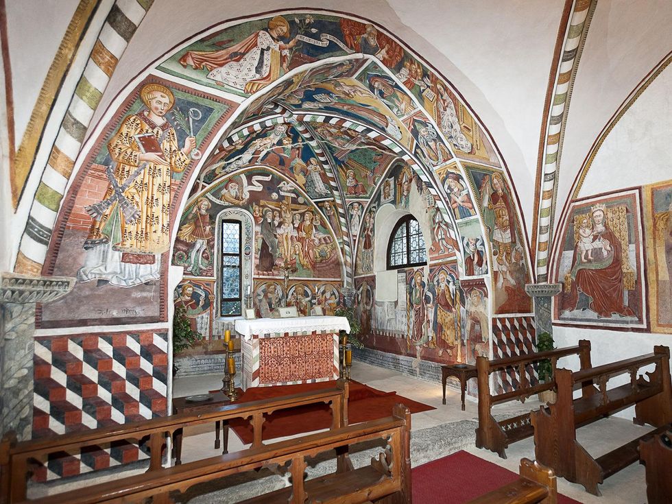 On the Market Castel Valer in northern Italy near Milan May 2014 church altar