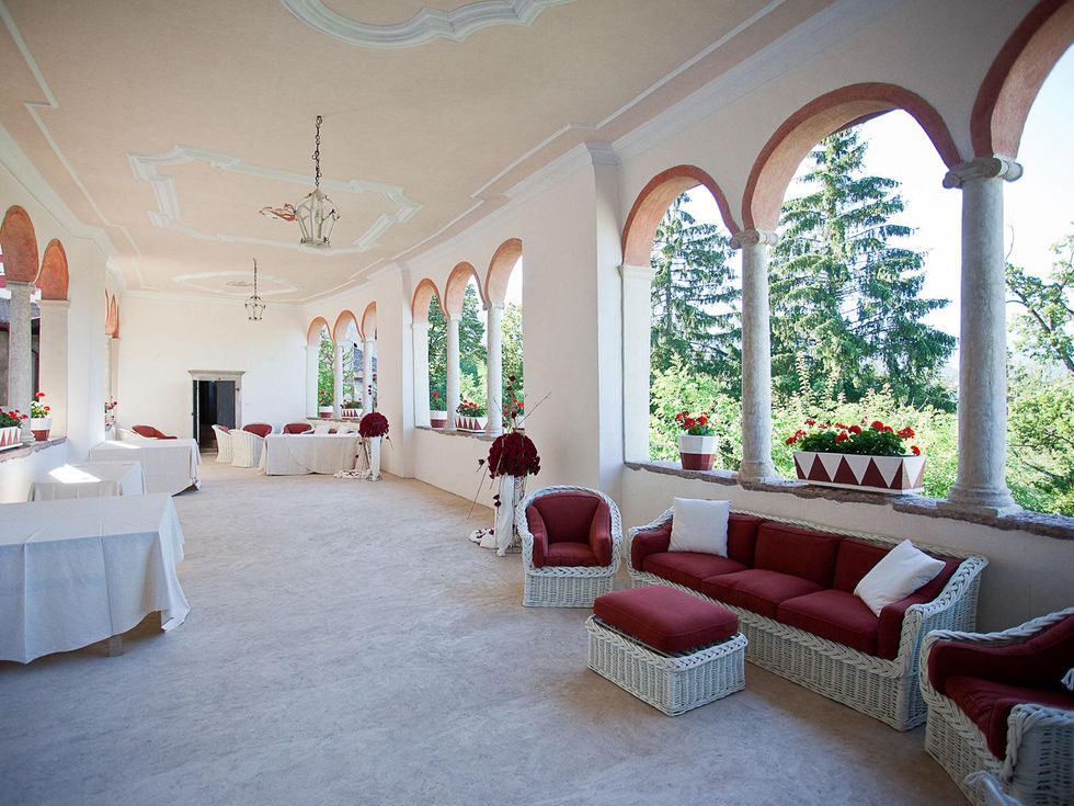 On the Market Castel Valer in northern Italy near Milan May 2014 terrace