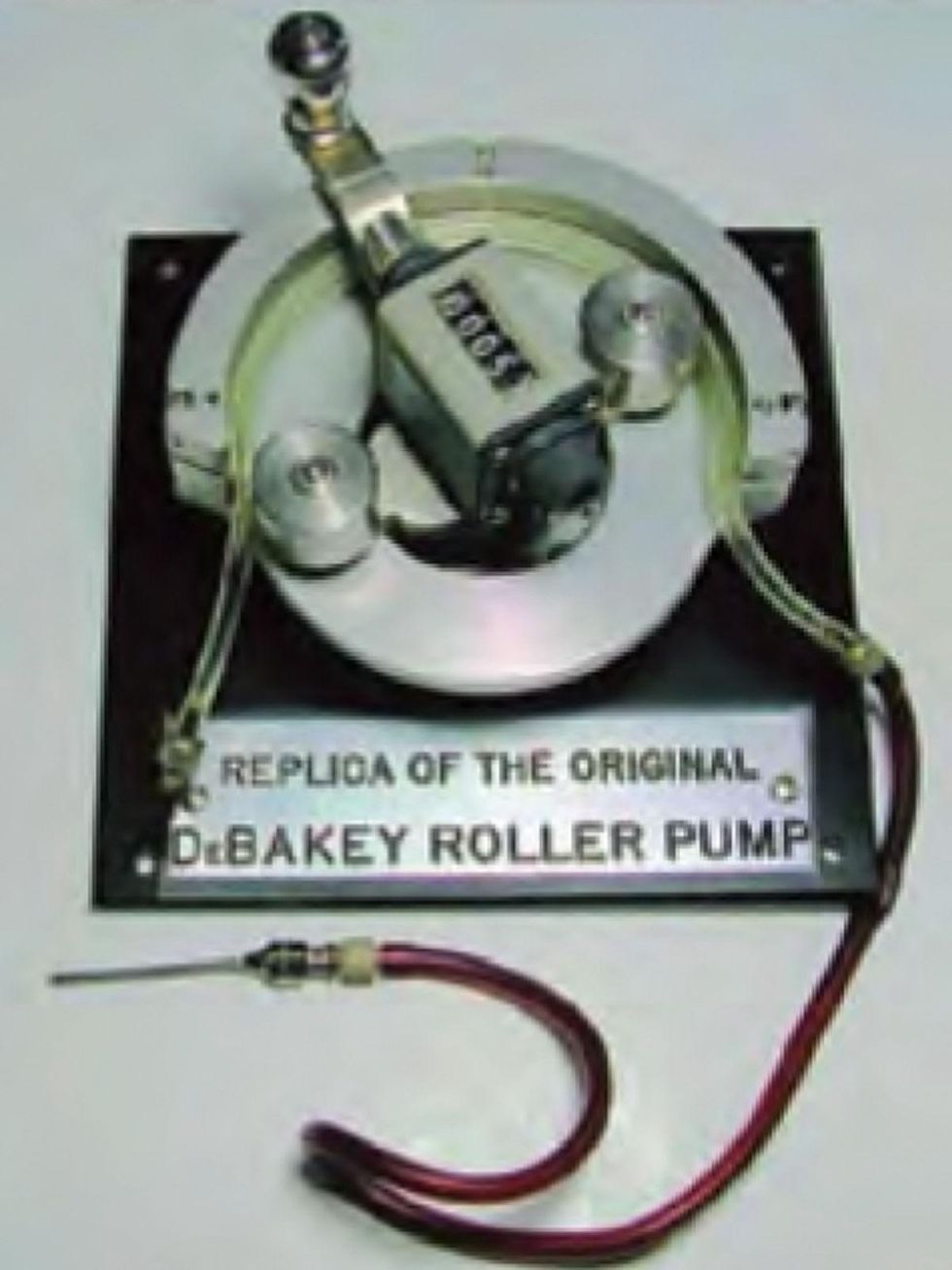 Originally invented and patented by Dr. Michael E. DeBakey and Charles Ernest Schmidt in 1935, the DeBakey Roller Pump with a ratchet to prevent back flow was used for direct donor-to-patient transfusion.