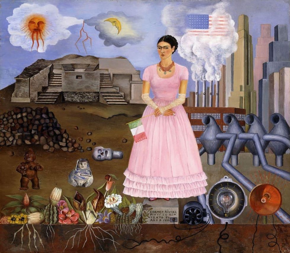 Paint the Revolution: Mexican Modernism, 1910\u20131950:Frida Kahlo, Self Portrait on the Border Line between Mexico and the United States, 1932