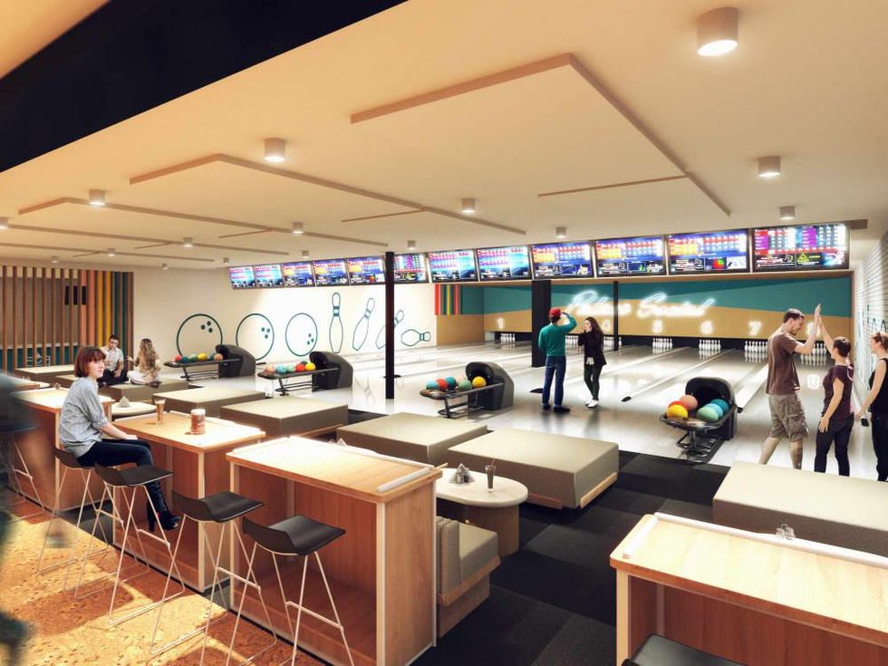 Palace Social rendering bowling lanes