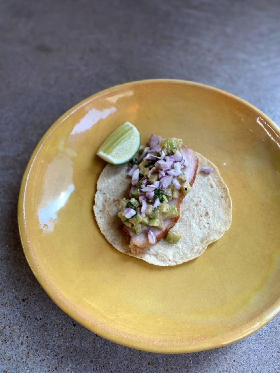 Papalo Mercado chicharron tacos