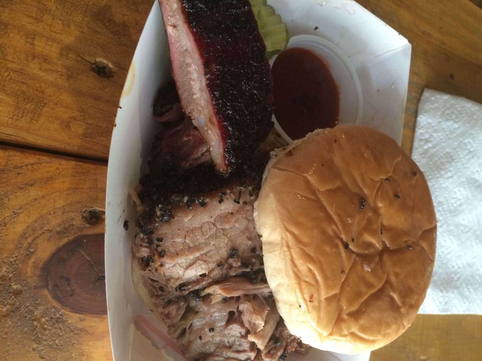 Pappa Charlies brisket sandwich and rib