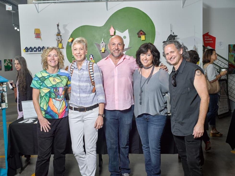 Participating artists in celebrity birdhouses, April Murphy, Chris Silkwood, Nicola Parente, Susan Tietz, Taft McWhorter at Sawyer Yards Artist Stroll