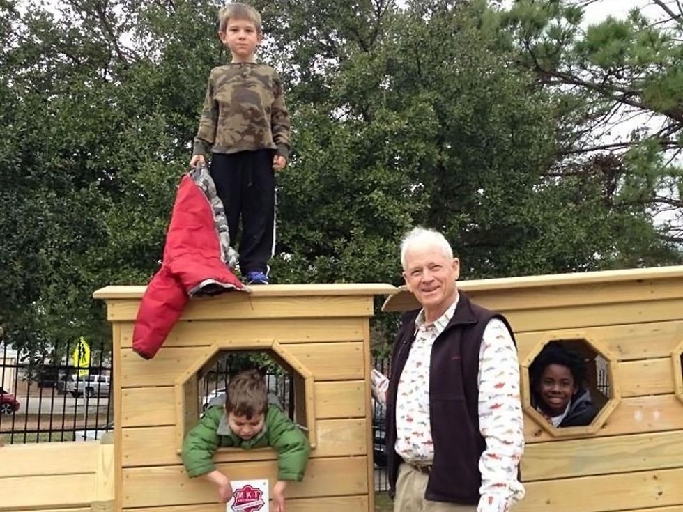 Paul Carr wooden train Donovan Park in Houston Heights with children February 2014