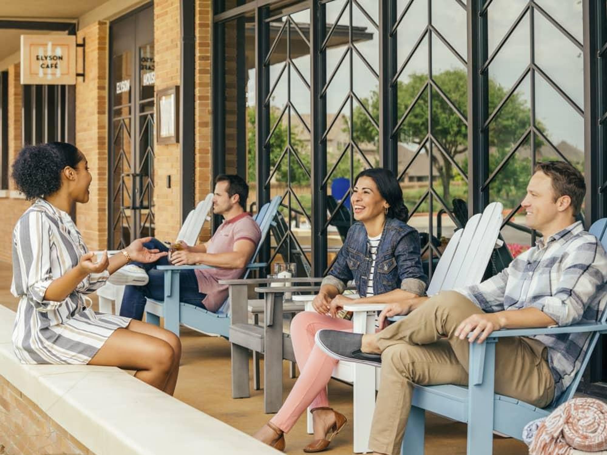 People hanging out on a patio