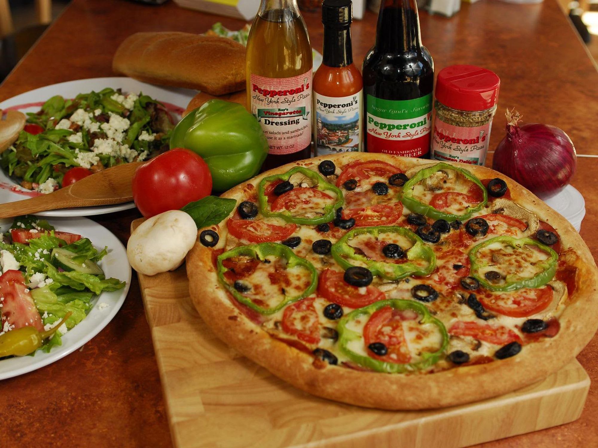 Pepperoni's Pizza with salads
