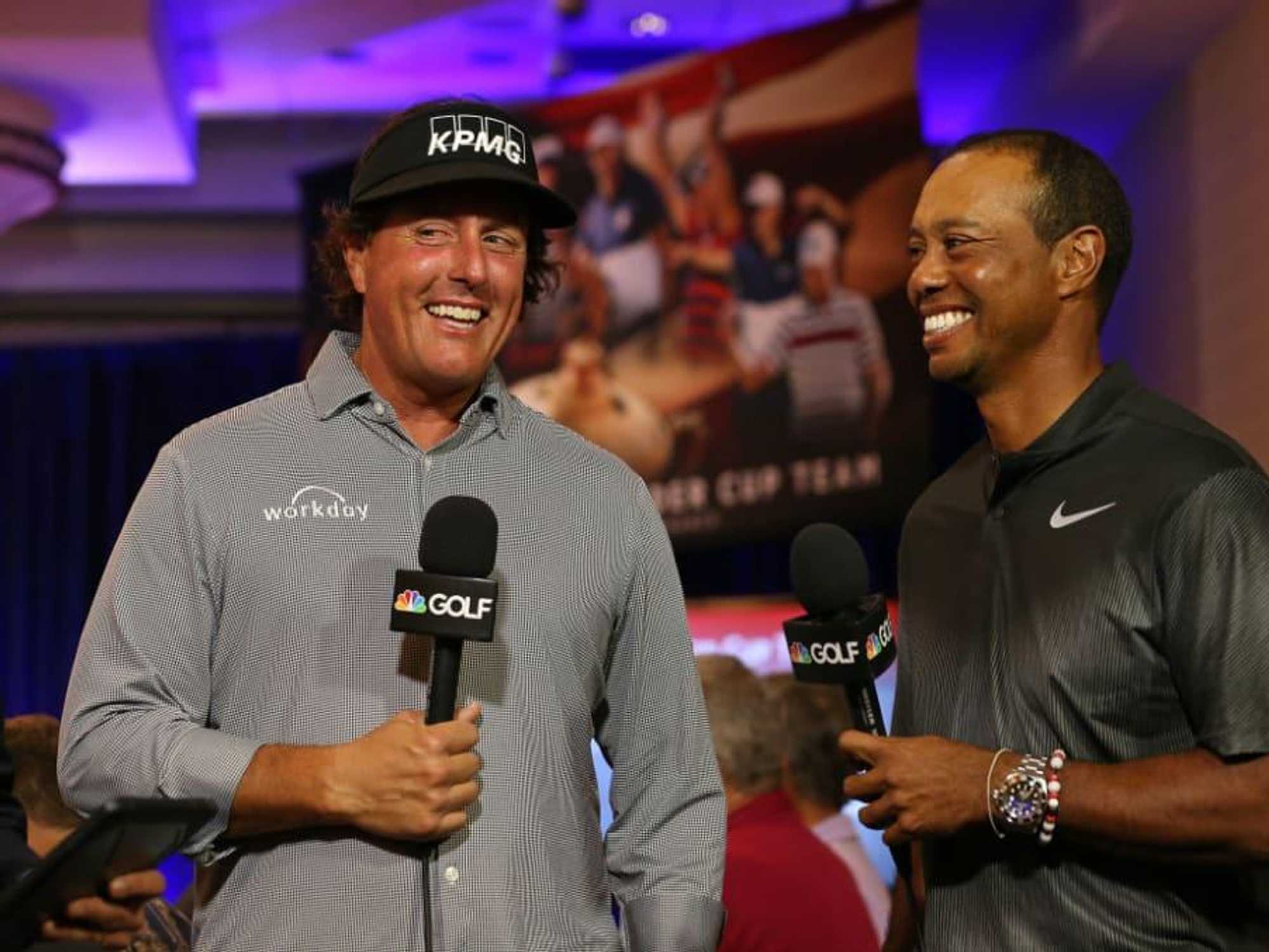 Phil Mickelson Tiger Woods laughing
