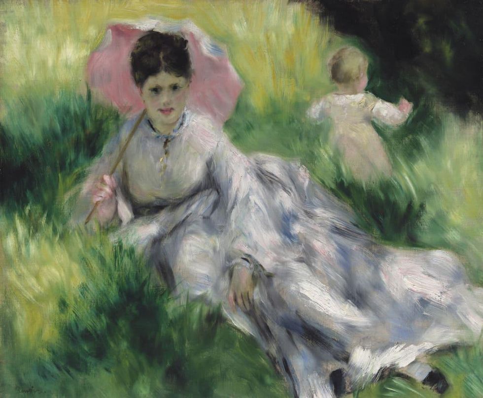 Pierre-Auguste Renoir, Woman with a Parasol and Small Child on a Sunlit Hillside, c. 1874\u201376, oil on canvas, Museum of Fine Arts, Boston