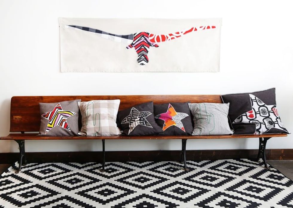 pillows and wall hangings made by Austin refugees for IKEA