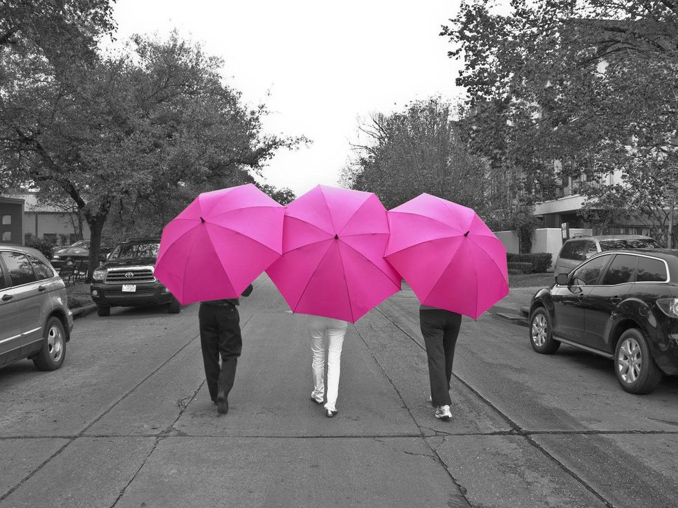 Pink at the Brown Houston umbrellas May 2013