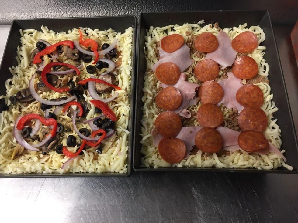 Pizaro's Detroit pizza pre-bake