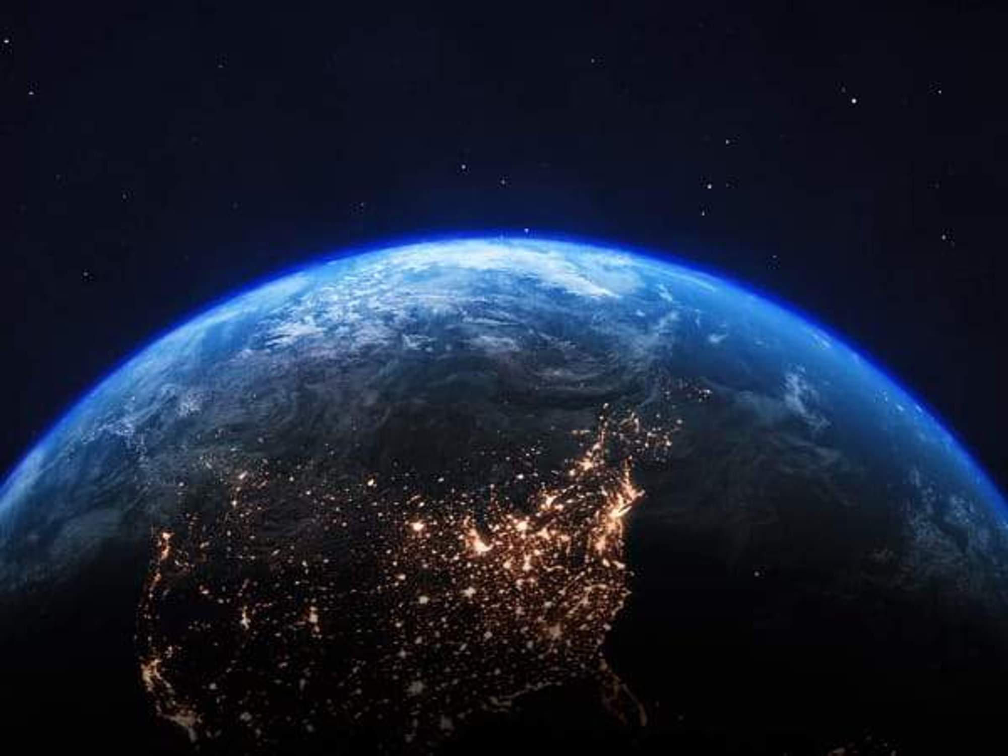 Planet Earth Seen From Space. View of North America with City Lights at Night