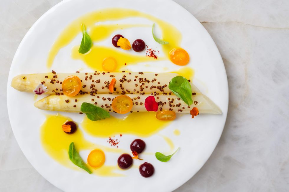 Poached white asparagus from Le Jardinier