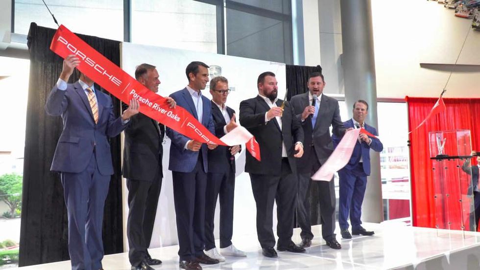 Porsche River Oaks grand opening Steve Krysil, Dave Kurtz, Joe Lawrence, Dr Kjell Gruner, Rob Dale, Jeff Dyke, David Smith