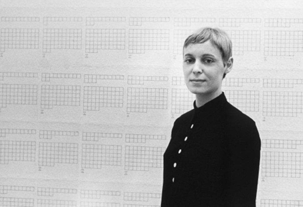 Portrait Hanne Darboven at Konrad Fischer Gallery, Dusseldorf, 1968.