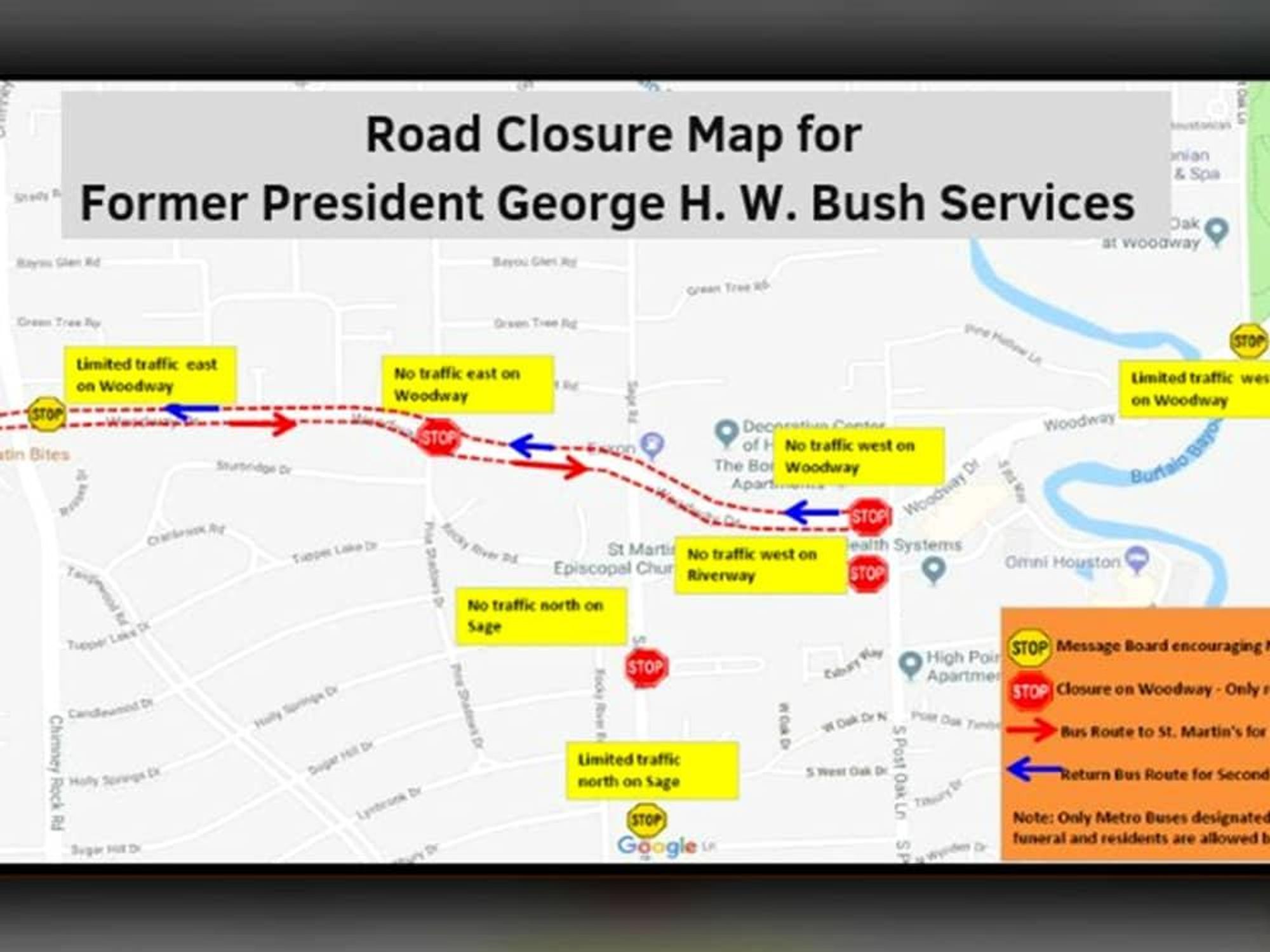 President George HW Bush road closures funeral viewing St Martin's Church