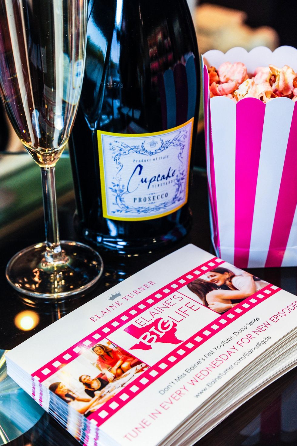 Prosecco and popcorn at Elaine's Big Life premier party at Elaine Turner November 2014