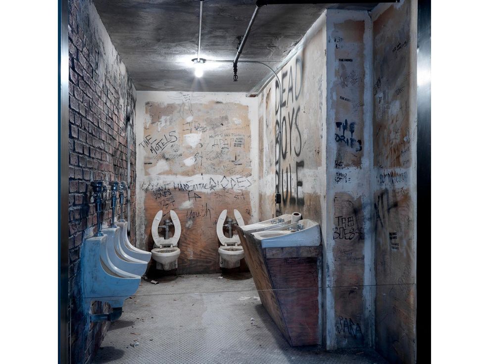 Punk Fashion at The Met May 2013 Employees must wash hands before\u2026oh\u2026never mind. A facsimile of CBGB bathroom from 1975