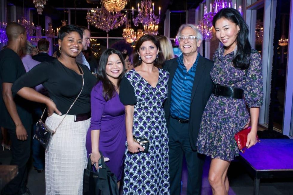 Purple party, unidentified woman, Chloe Dao, Stacey Lindseth, Mickey Rosemarin, Yuan Yuan Zhang