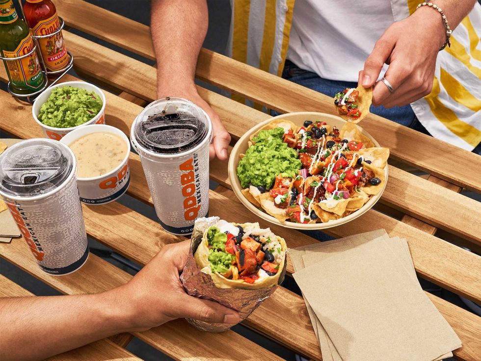 Qdoba Mexican food spread
