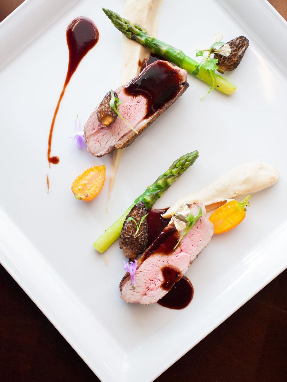 Radio Milano November 2014 duck breast - celery root, foraged mushrooms, hibiscus demi