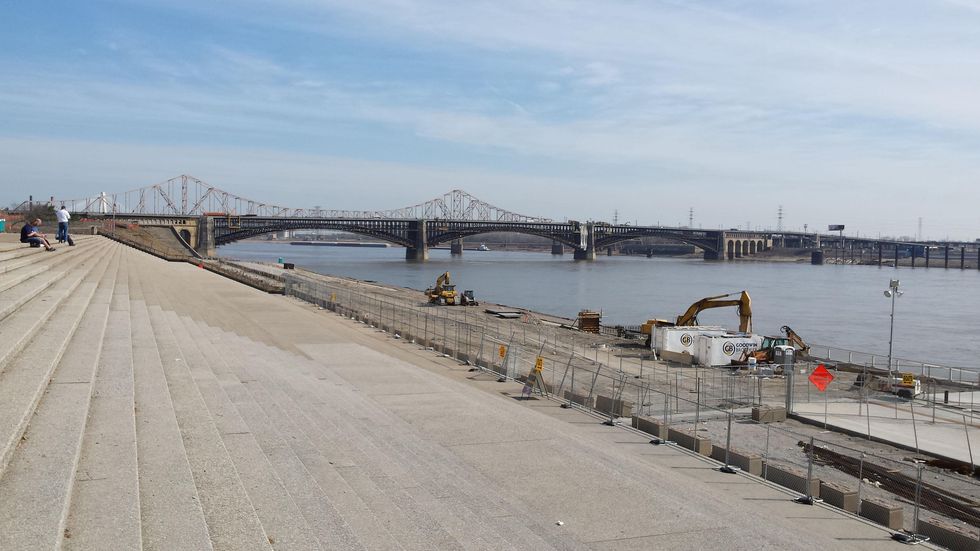 Ralph Bivins Astrodome April 2015 Steps lead from the Gateway Arch down to the Mississippi River. The riverfront is being improved as part of $380 million program.