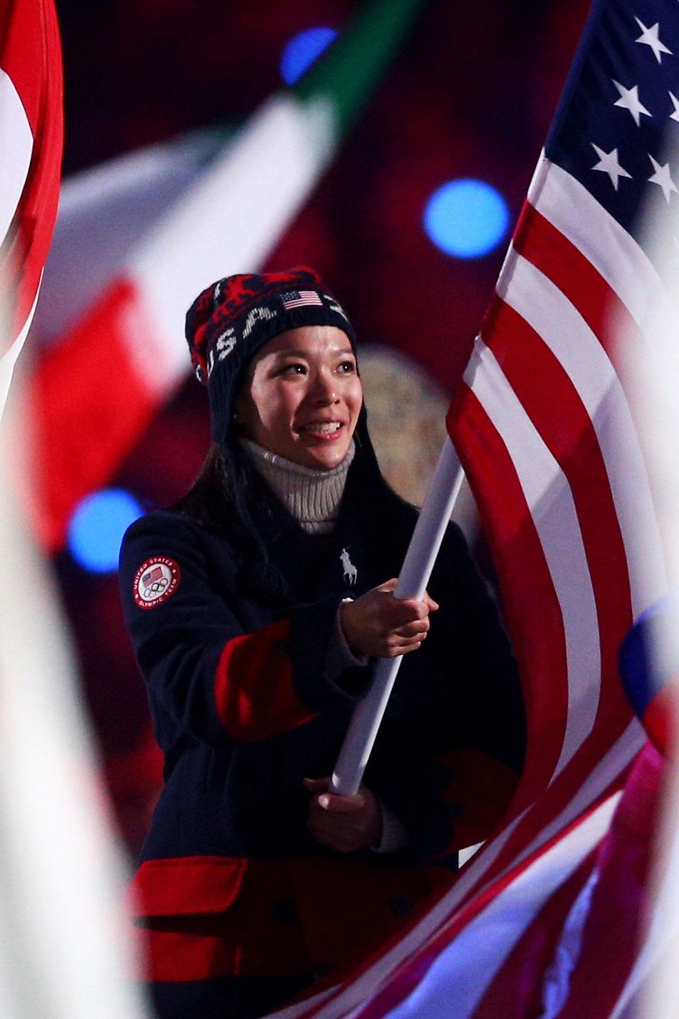 Ralph Lauren Olympics closing ceremony coat worn by Julie Chu