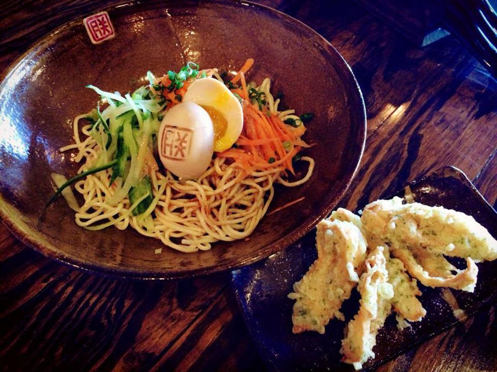 Ramen Jin Houston sesame cold noodle and tempura fish cakes
