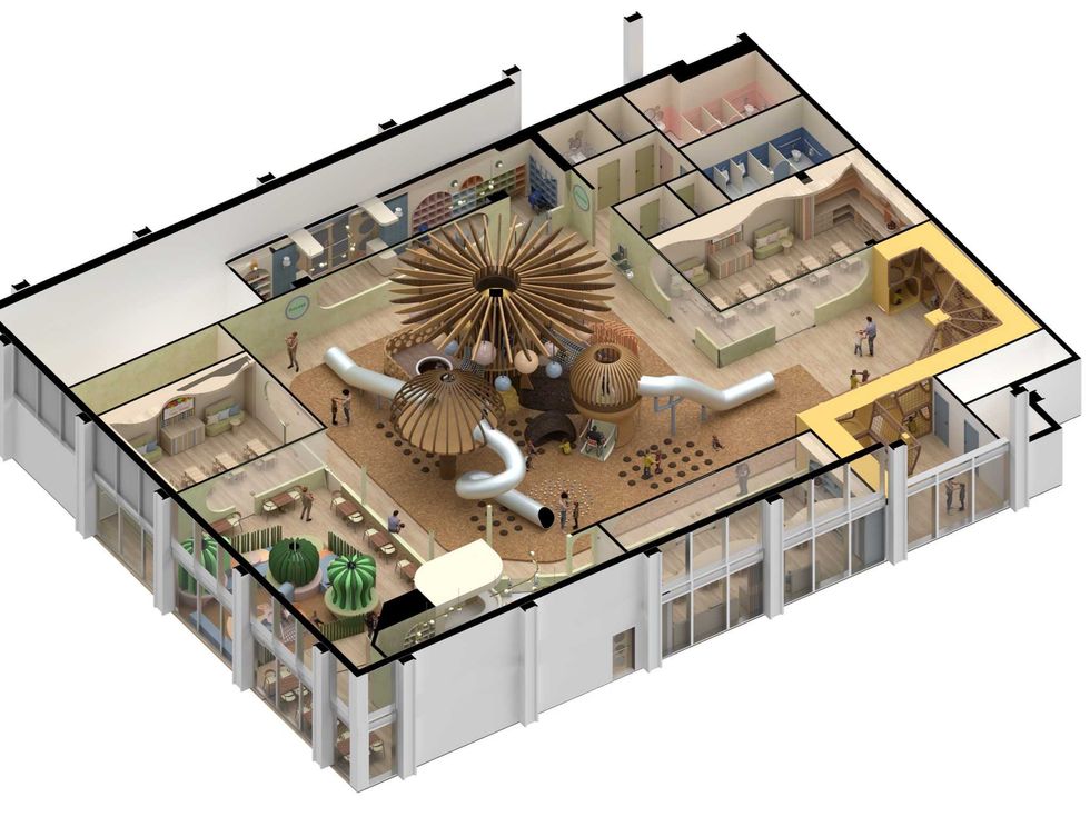 Recess restaurant playground interior rendering