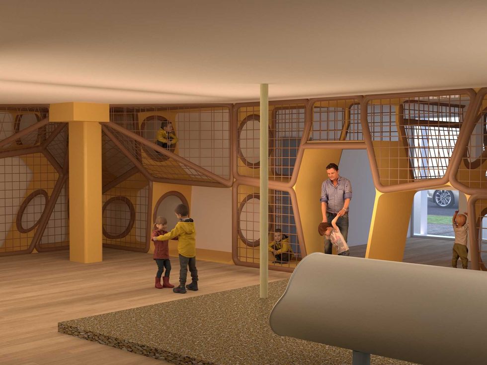Recess restaurant playground interior rendering
