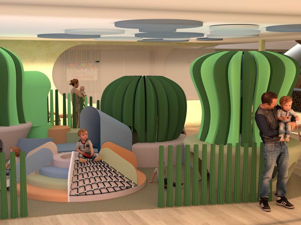 Recess restaurant playground interior rendering