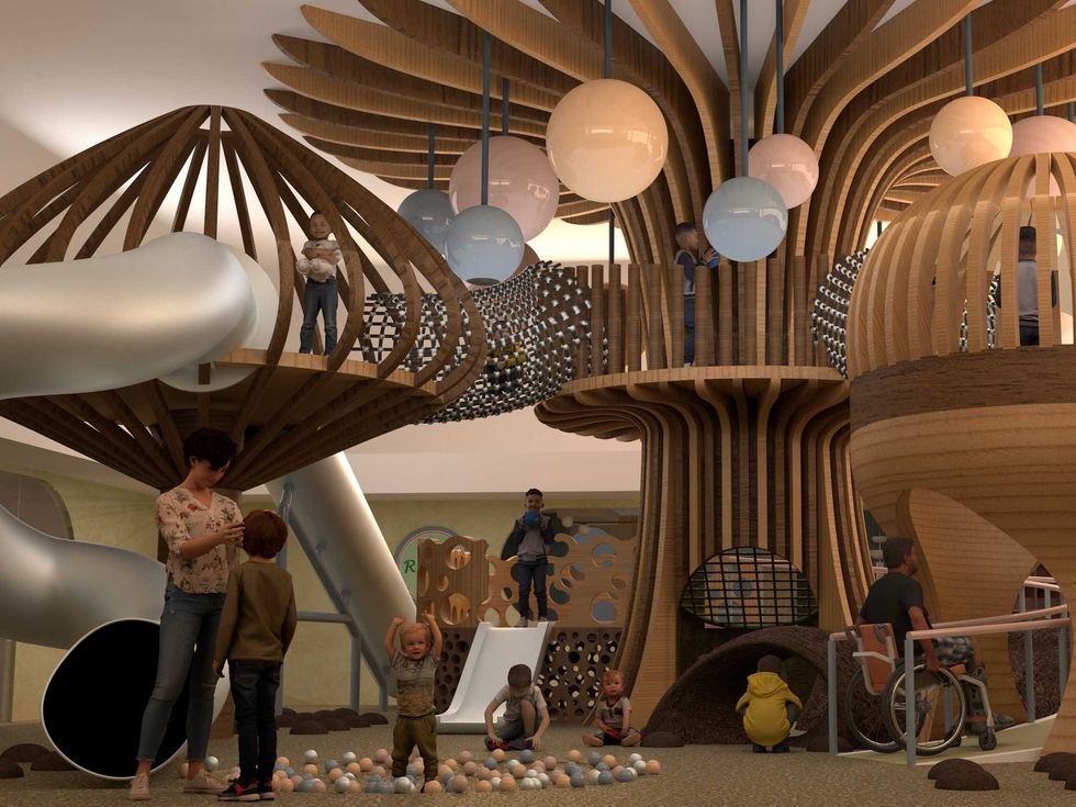 Recess restaurant playground interior rendering