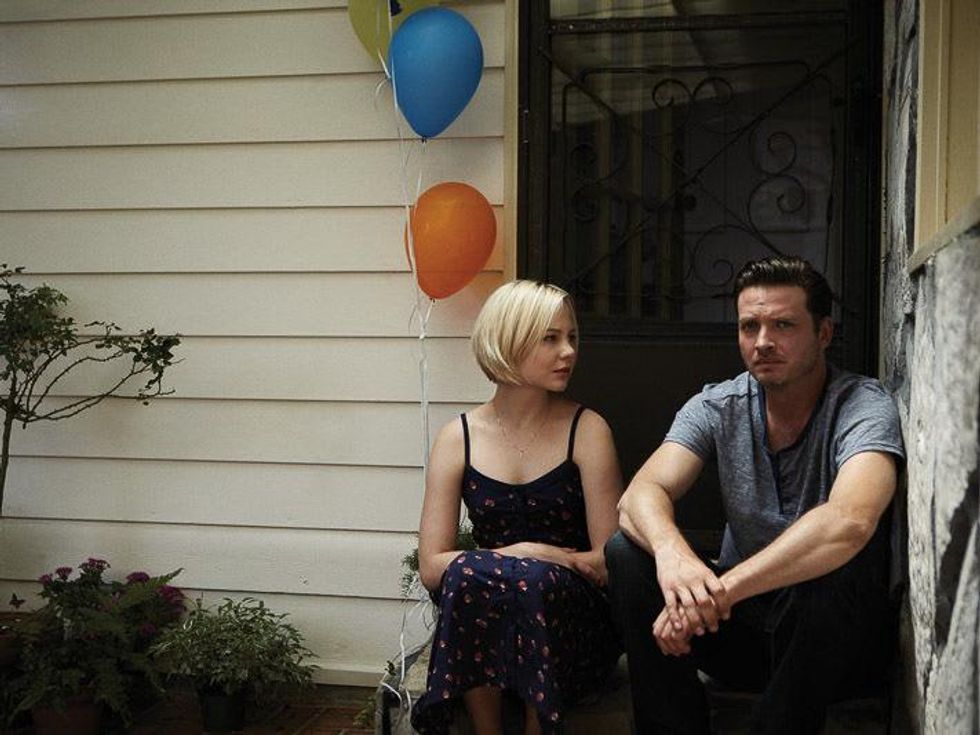 Rectify show on Sundance Channel Tawney and Daniel with balloons