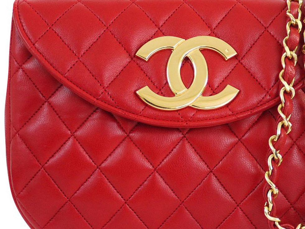 red quilted Chanel handbag purse with logo