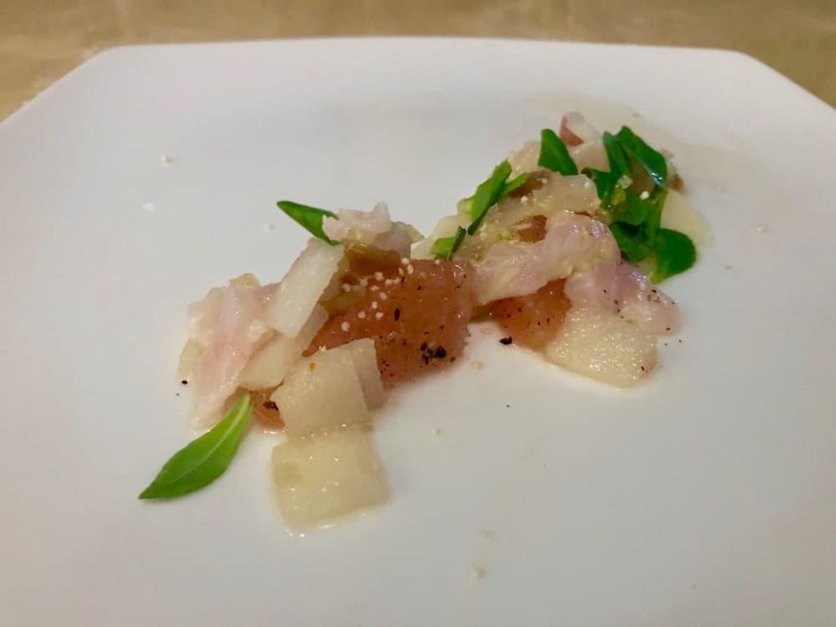 Snapper crudo with Asian pear and pomelo. - CultureMap Houston