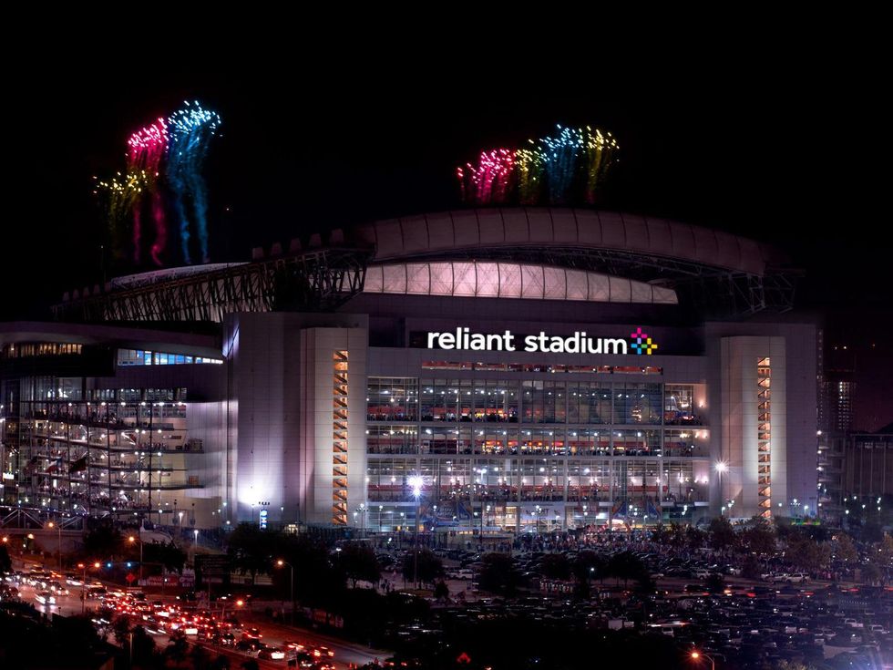 Reliant Stadium at night with fireworks