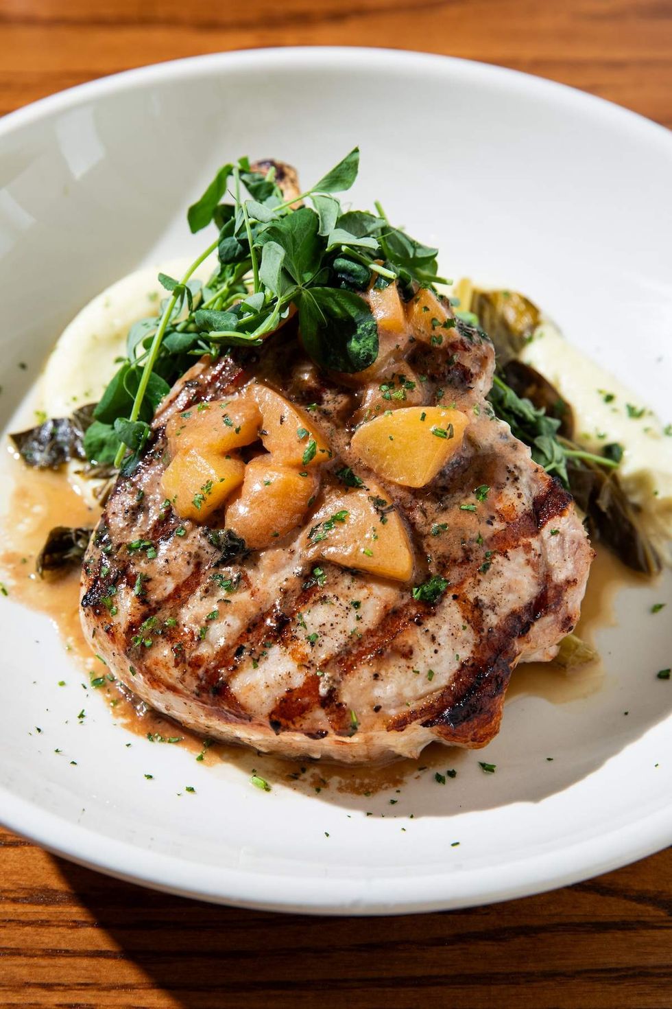 Relish grilled pork chop pickled peaches