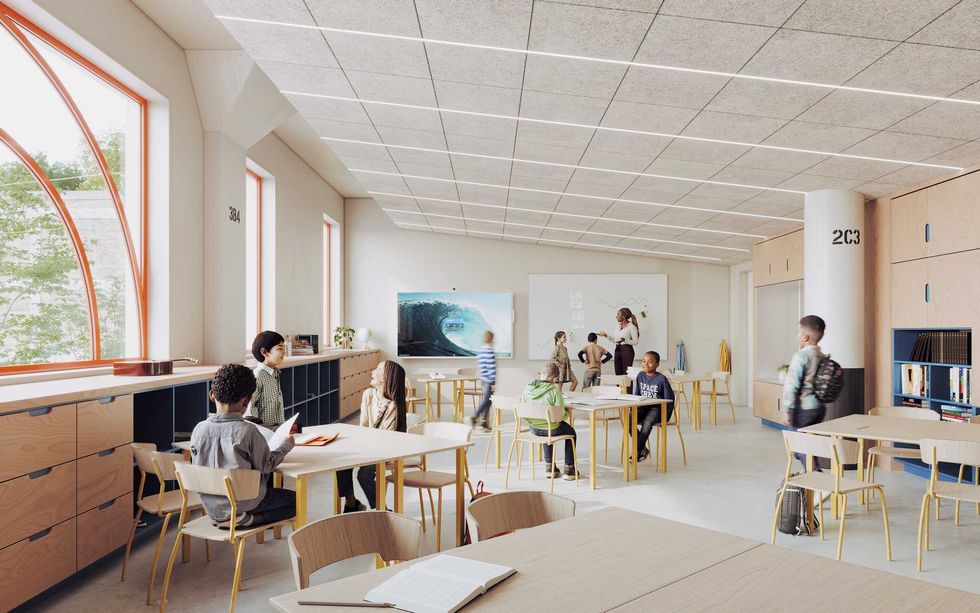 Rendering of a FLAMA classroom, which is located in a portion of the Folger's Coffee Plant