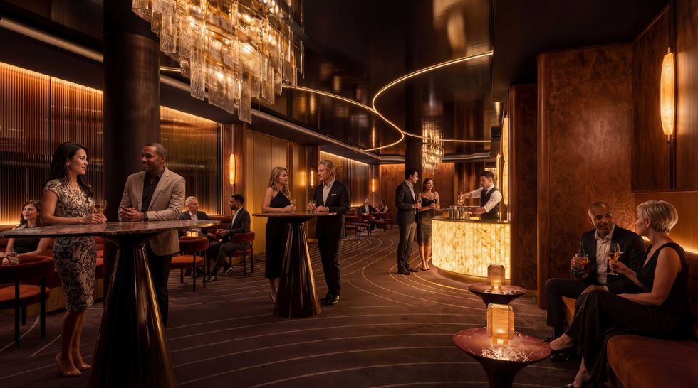 Rendering of the Hobby Center's future hospitality lounge, The Kades Club