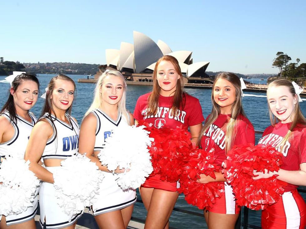 Rice and Stanford cheerleaders in Sydney Australia