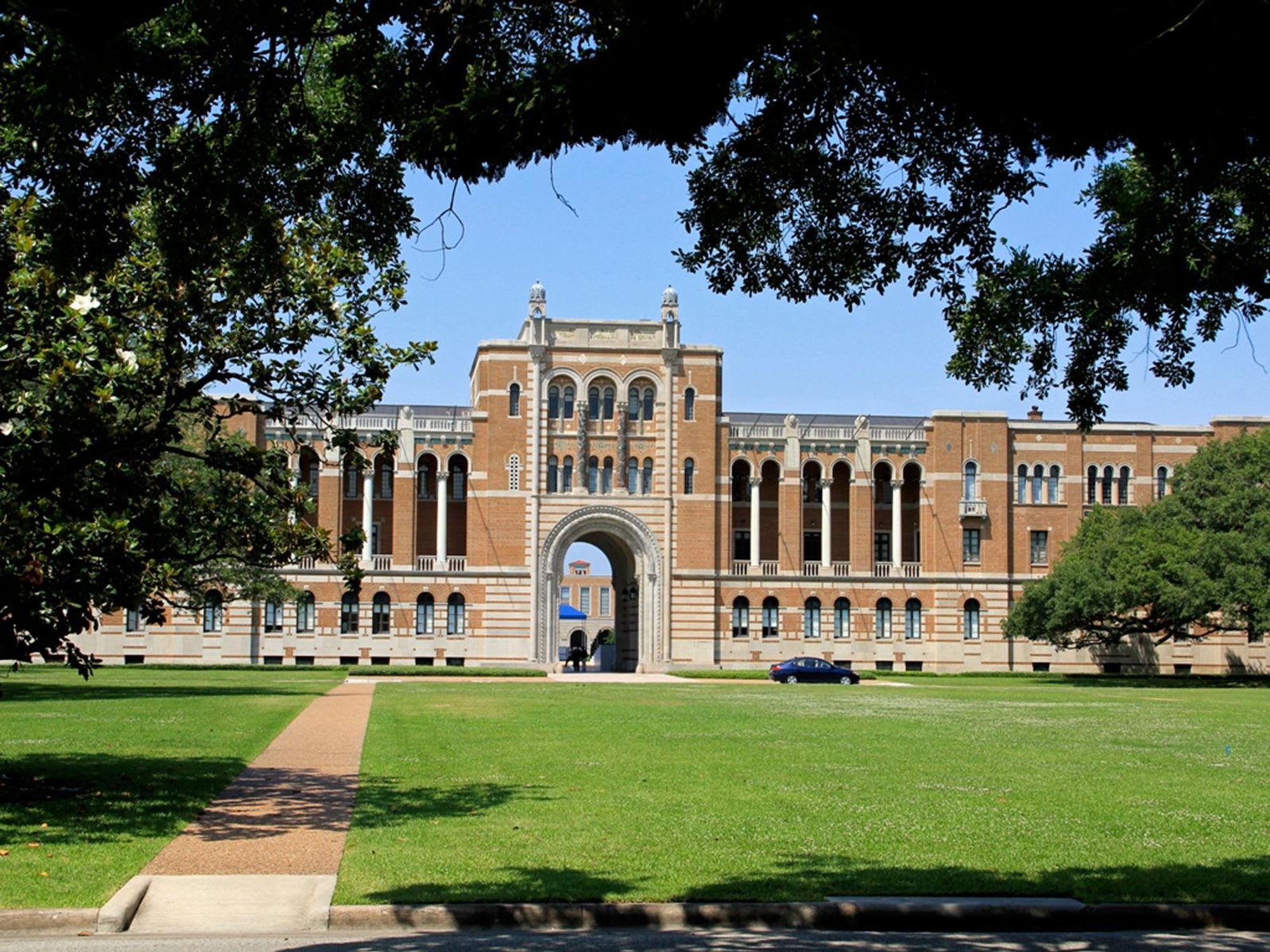 Rice University framed by trees