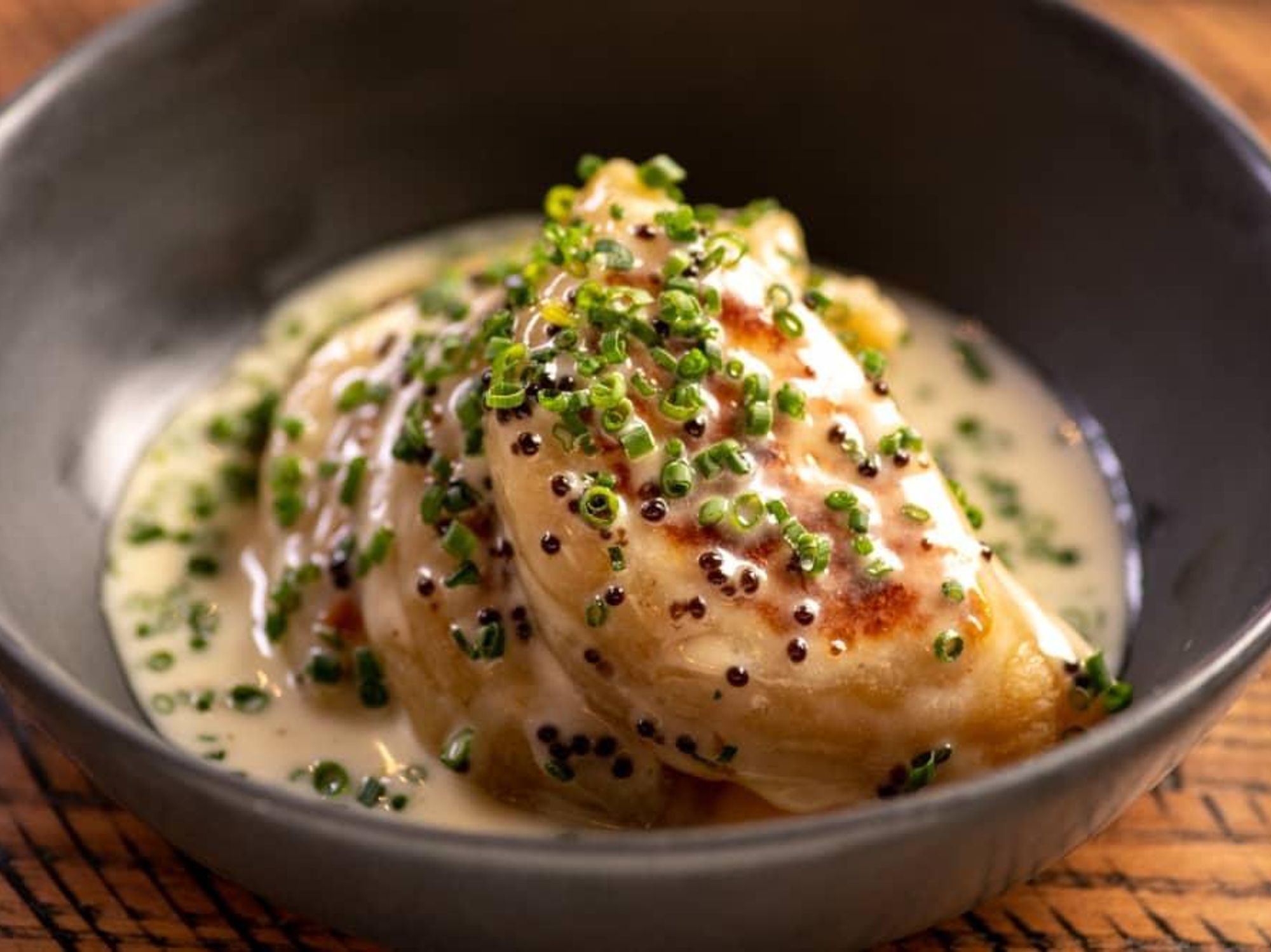 Riel restaurant potato leek truffle pierogi