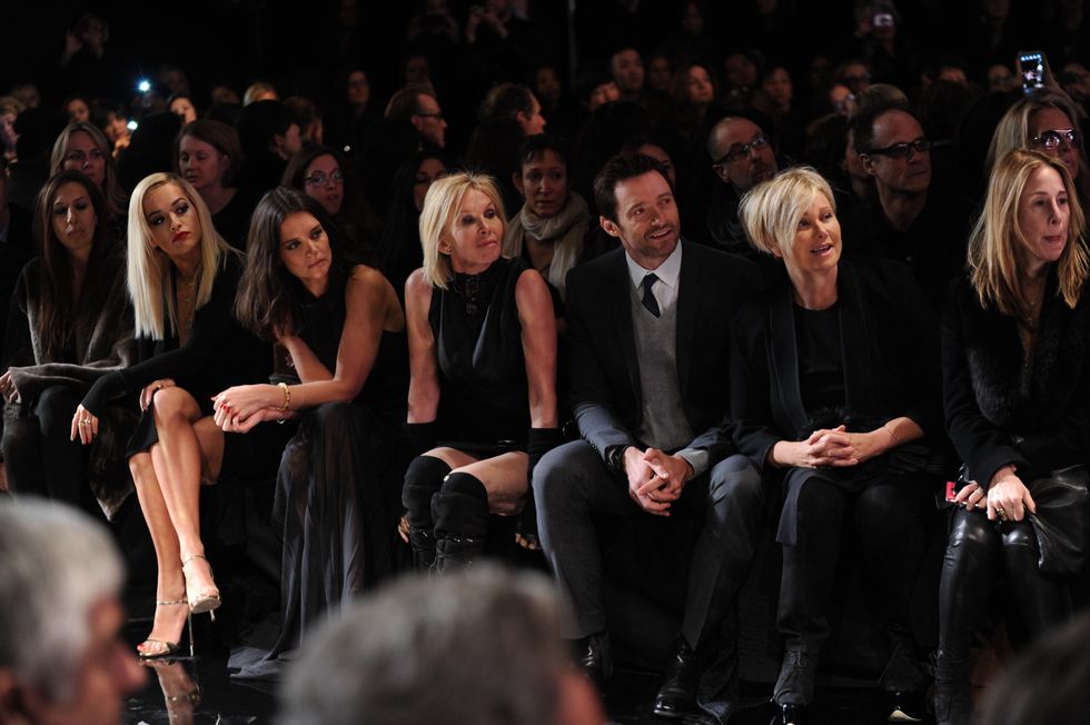 Rita Ora, Trudie Styler and Hugh Jackman at Donna Karan show February 2014