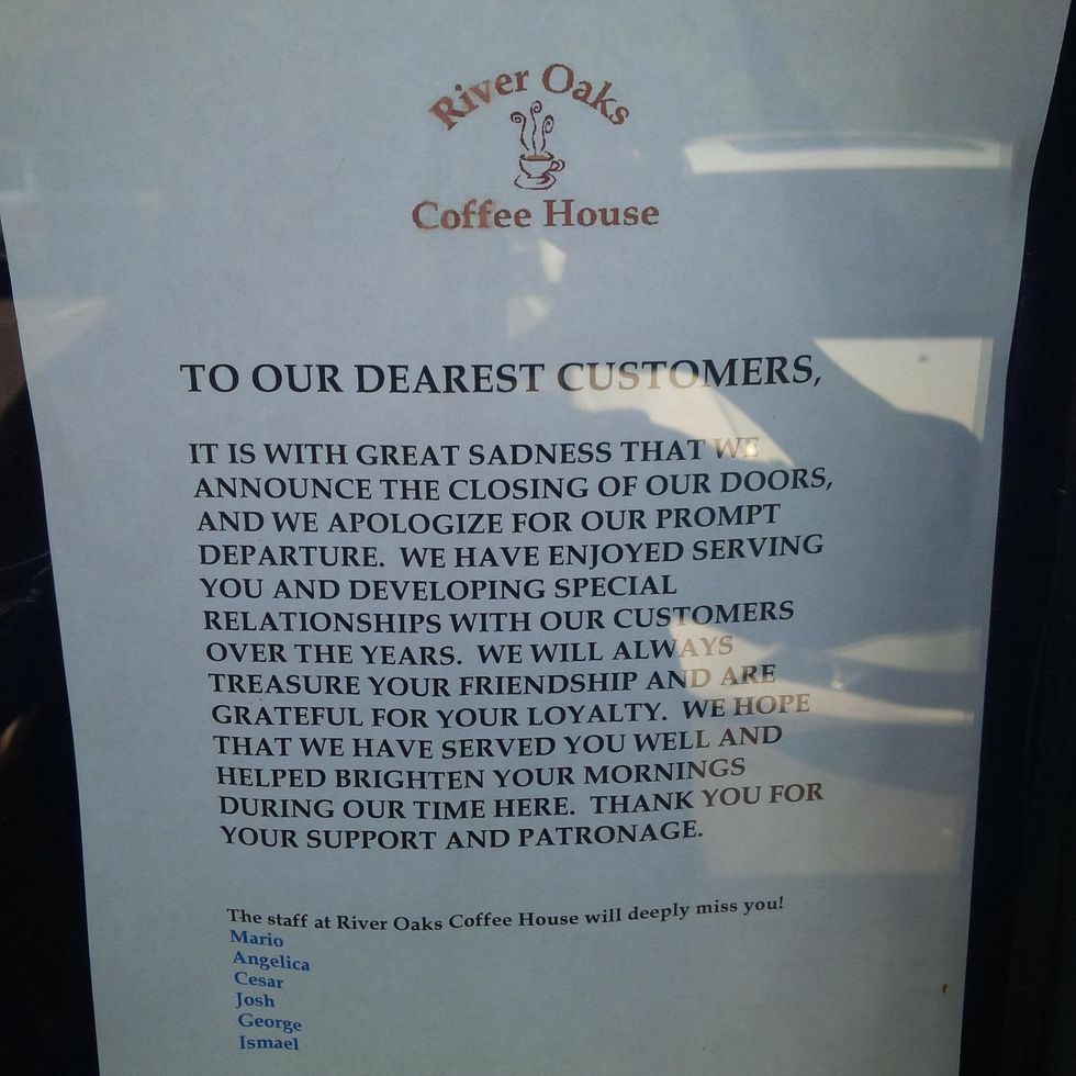 River Oaks Coffee House closes August 2013