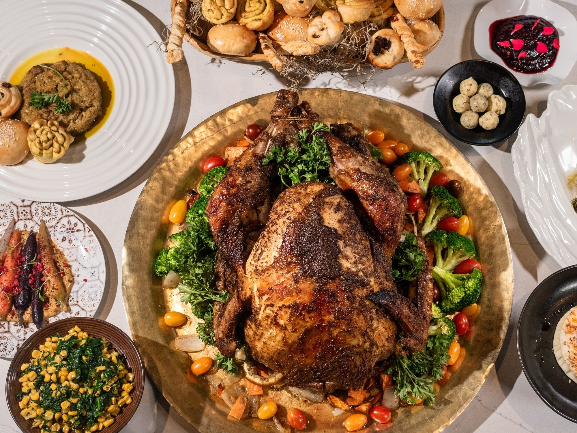 Roast turkey with multiple sides