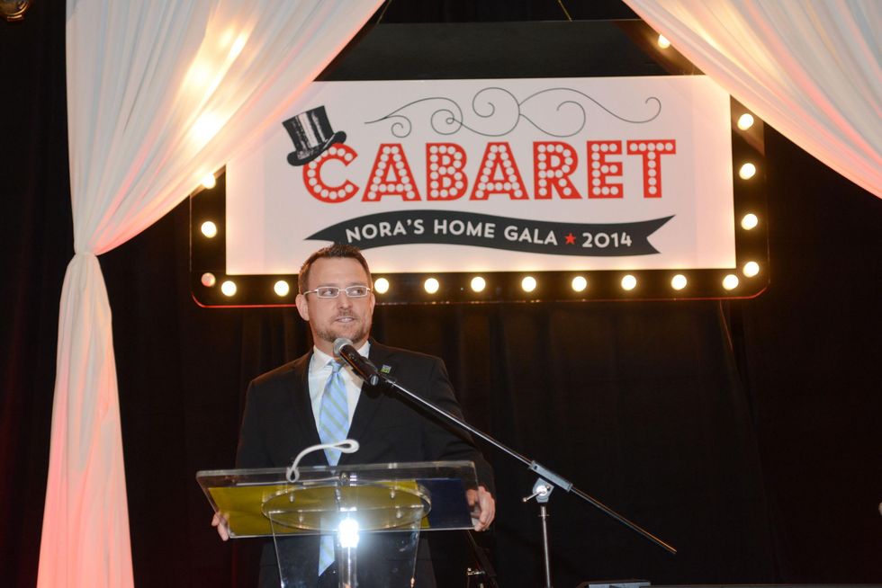 Robert Boudwin, aka Rockets mascot Clutch, at Nora's Home Gala May 2014
