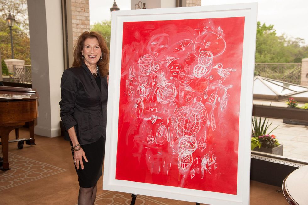 Roberta Harris with her art, Hello Sweetheart at the Jung Center dinner April 2014