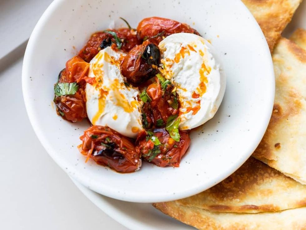 Rosie Cannonball burrata with charred tomatoes