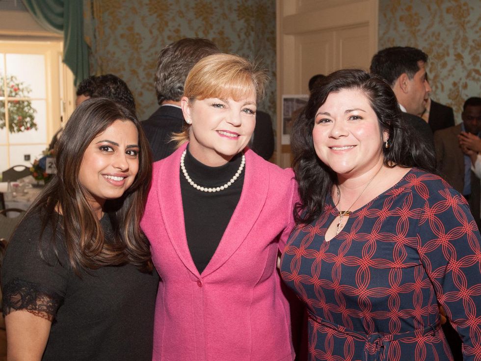 Ruchi Mukherjee, from left, Kim Padgett and Catrina Cron at the Interfaith Ministries luncheon January 2014